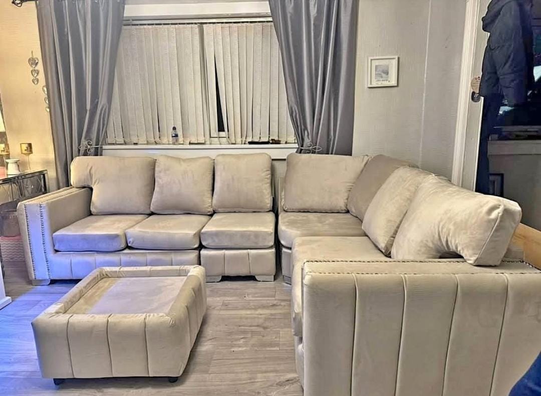 Luxury Grey Velvet Corner Sofa| 6-Seater Modern Corner Sofa – UK Delivery